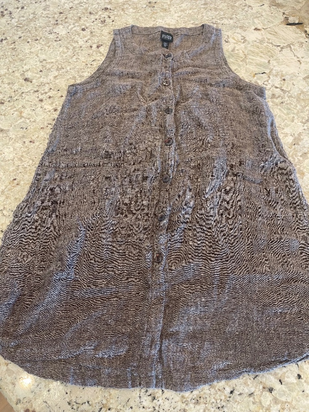 Eileen Fisher Renew Dress Brown 100% Organic Linen Sleeveless Tunic Breezy PM